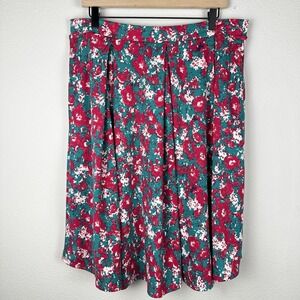 Lularoe Madison Skirt Size 2XL Pink Green Abstract Floral Pleated